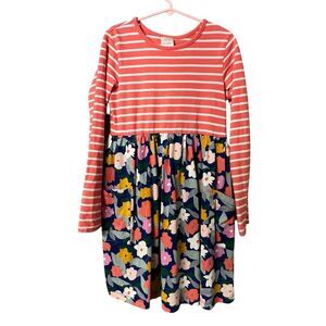 Hanna Andersson Girls Floral Long Sleeve Dress Size 8 Cotton Play School Church